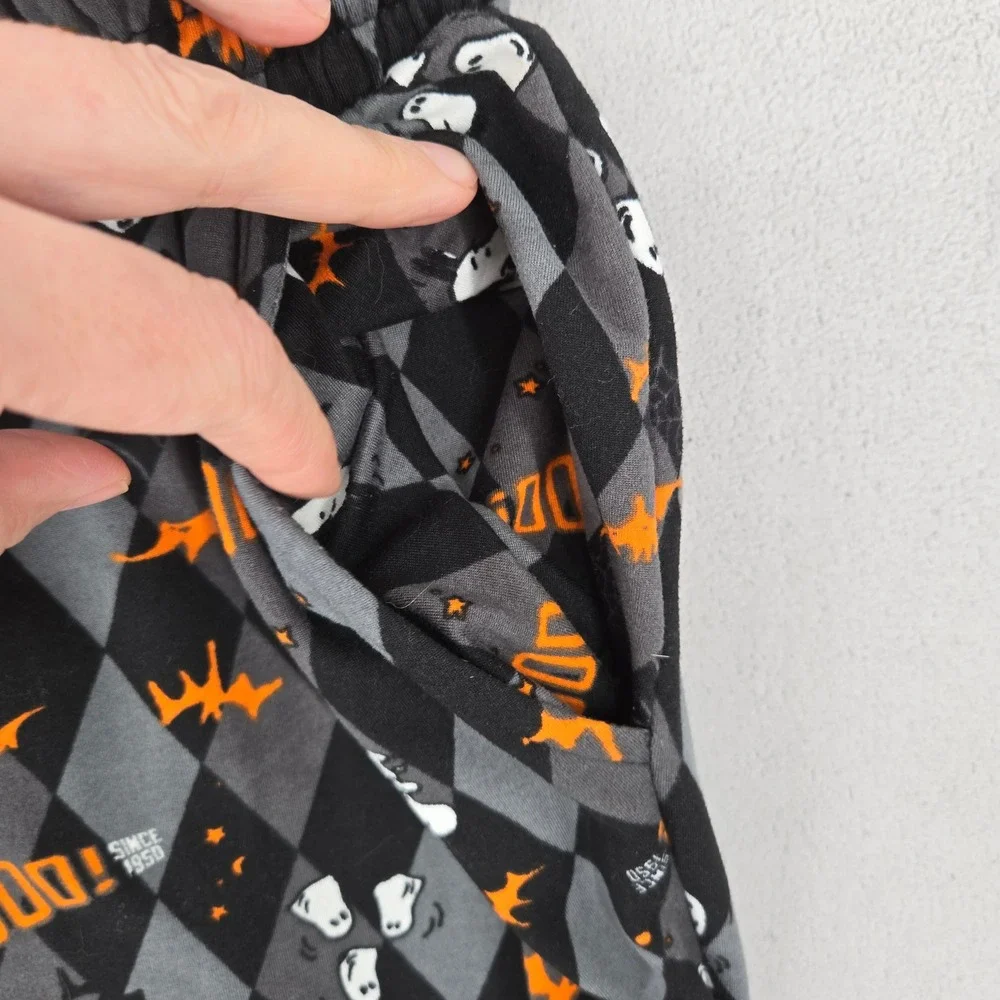 Peanuts Large Halloween Snoopy Argyle Jogger Pajama Pants Black Orange